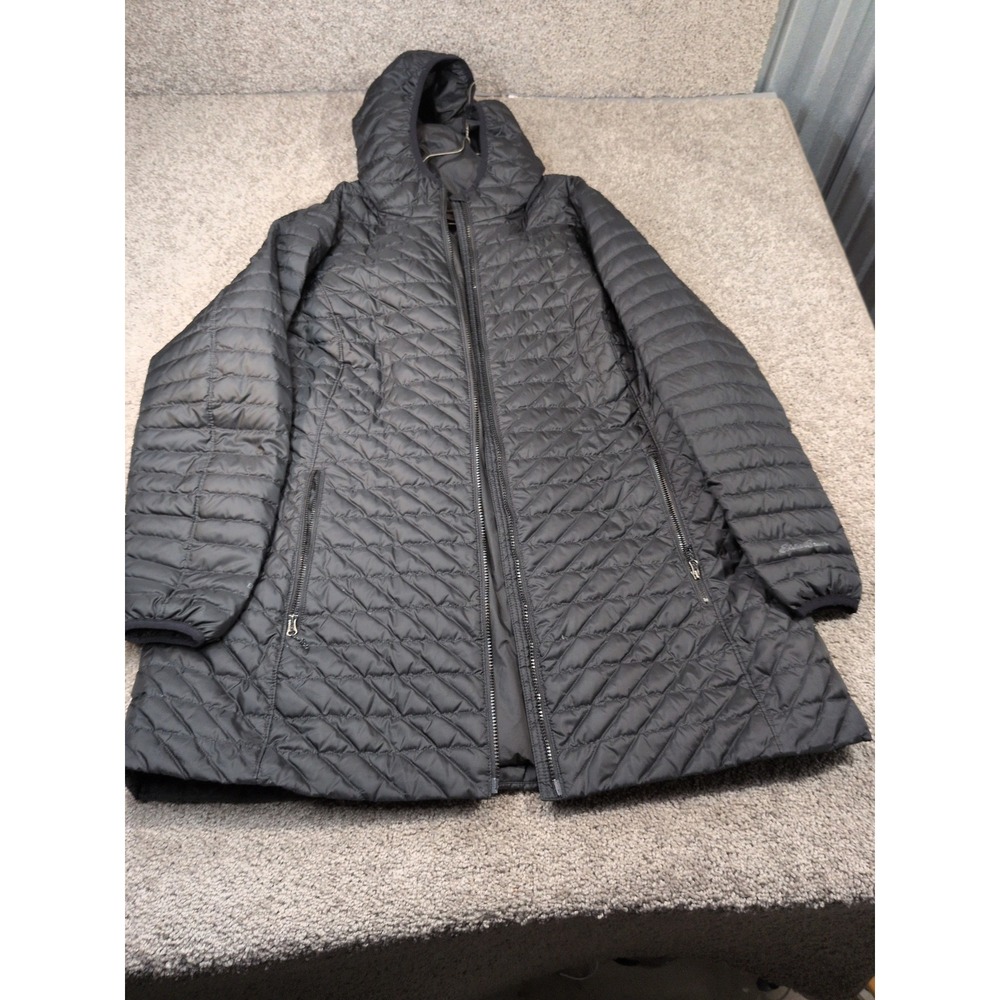 Eddie Bauer Womens 2XL Black Quilted Hooded Down Parka Puffer Jacket L23F7223